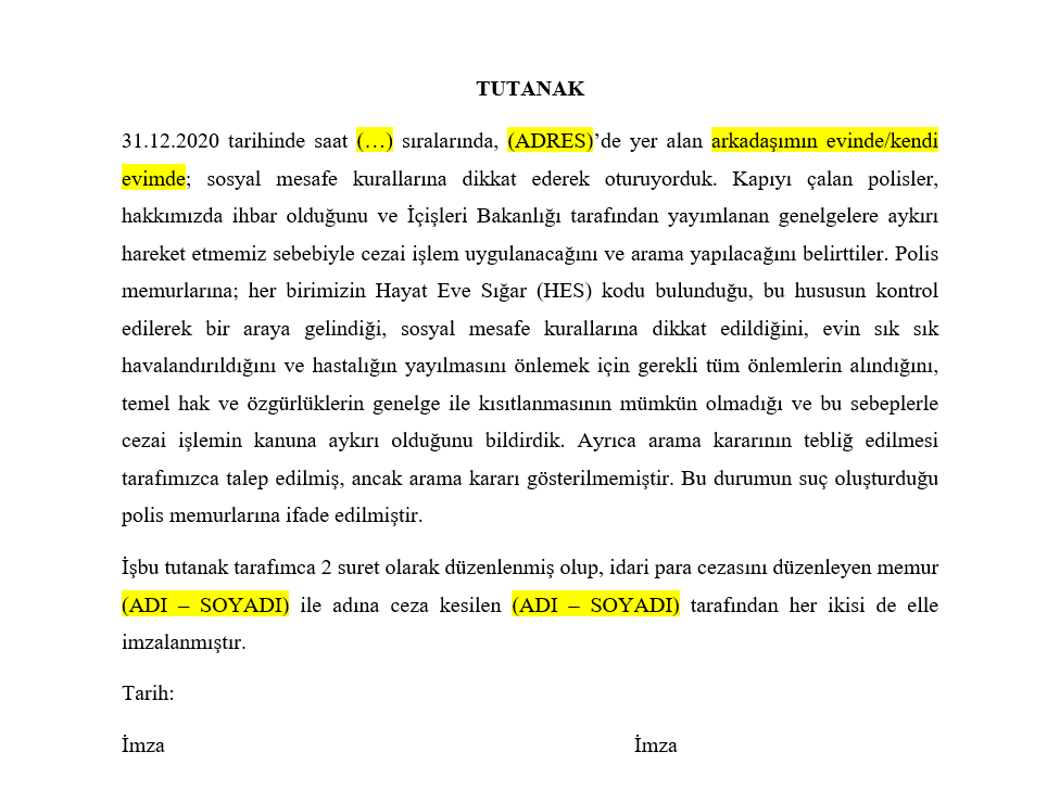 tutanak örneği
