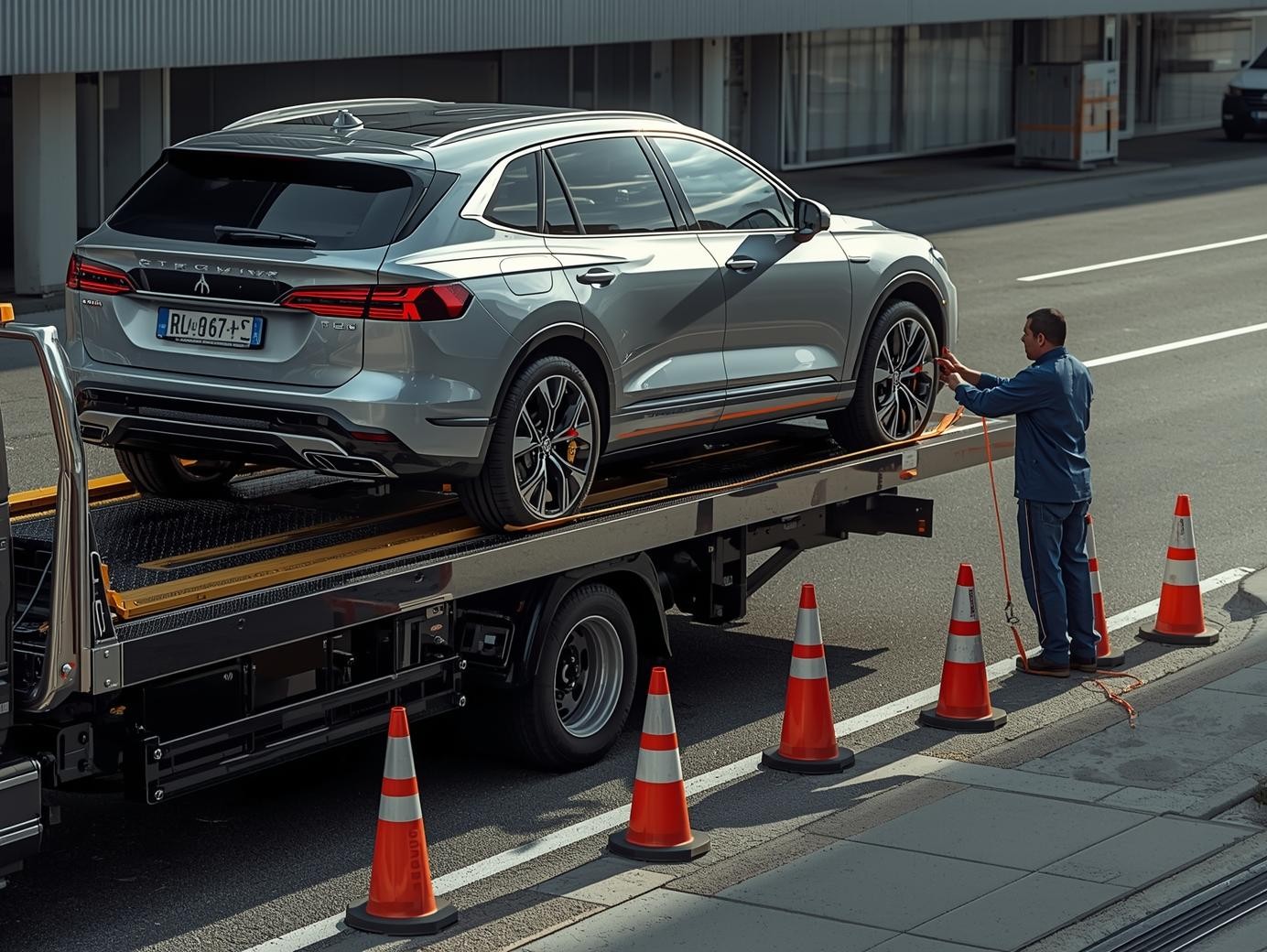 Otomatik vites araç çekici hizmeti sırasında platform çekici üzerine yüklenen otomatik şanzımanlı araç