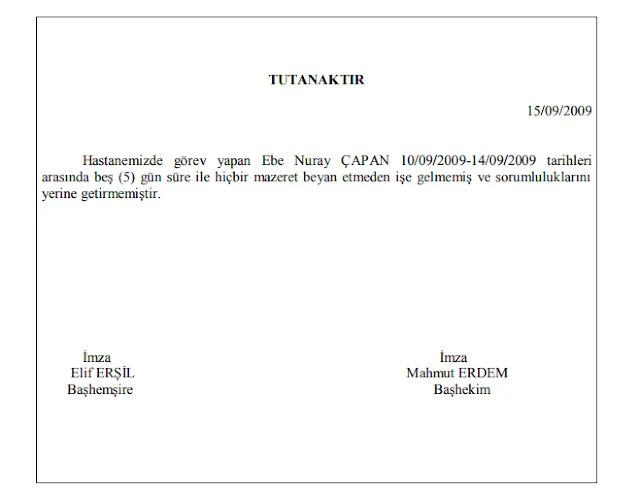 Tutanak Örneği