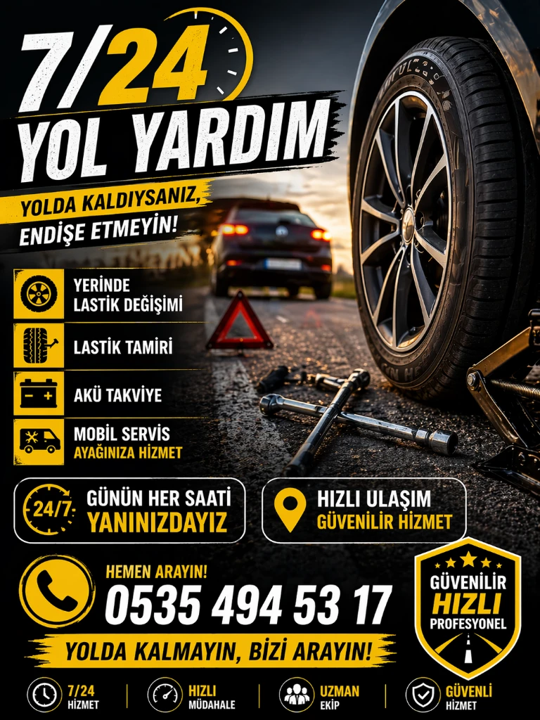 7/24 Yol Yardım Oto Lastik Nöbetçi Açık